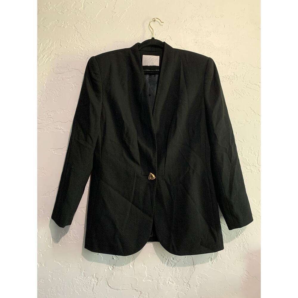 Women's Black Single-Button Blazer with Subtle Gold Accent